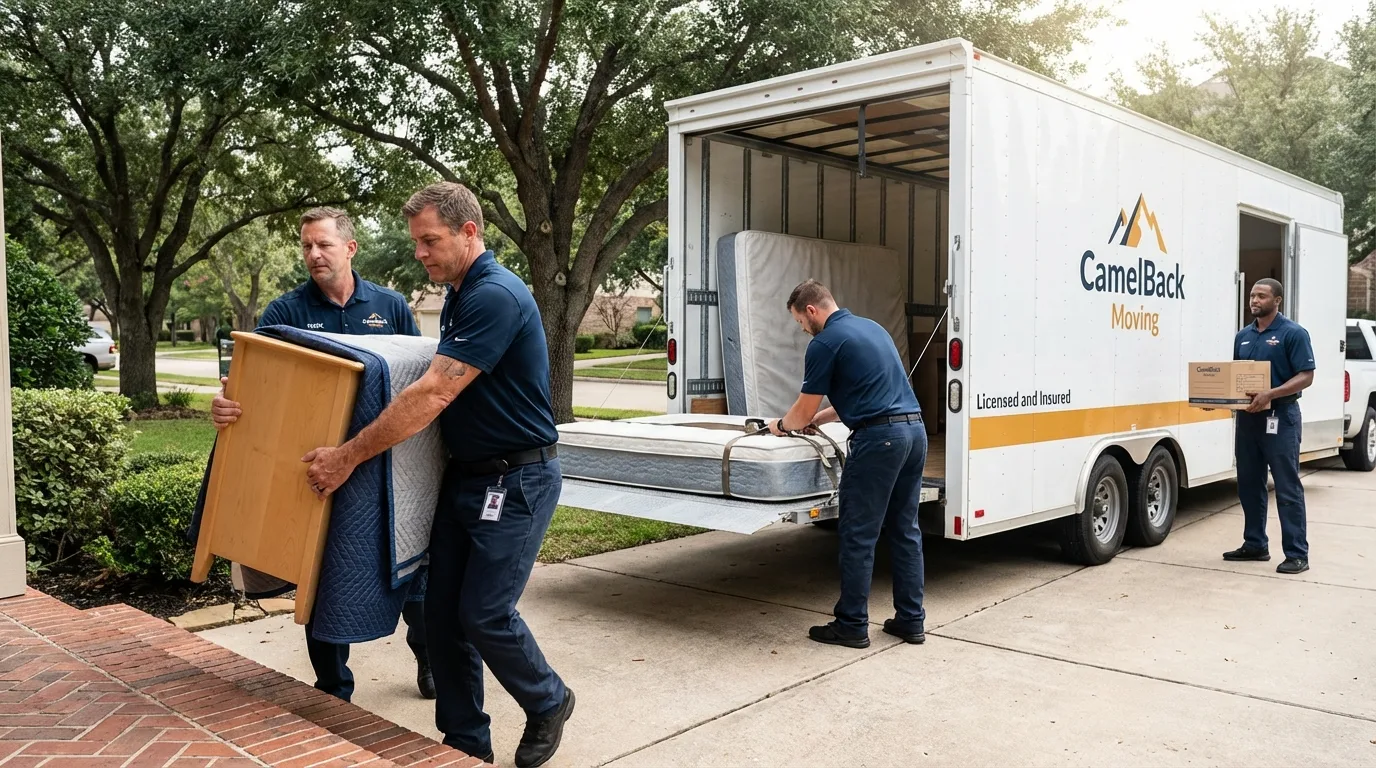 Crew loading residential truck for cross-state move from Denmark, SC